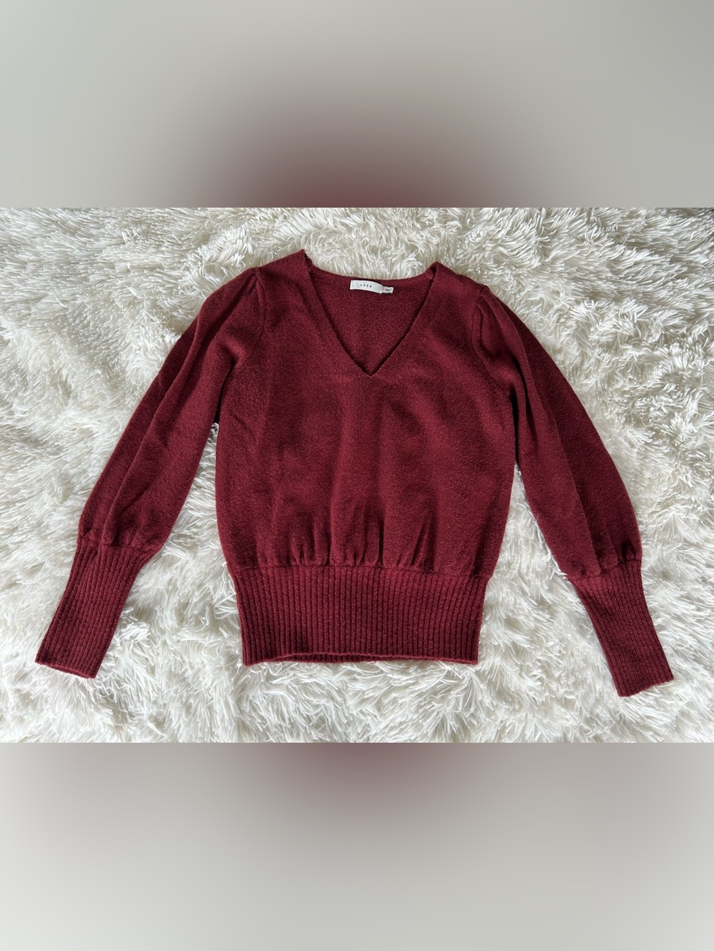 📦LAST CHANCE DONATING📦 Lush | Burgundy V-Neck Puff Sleeve Sweater